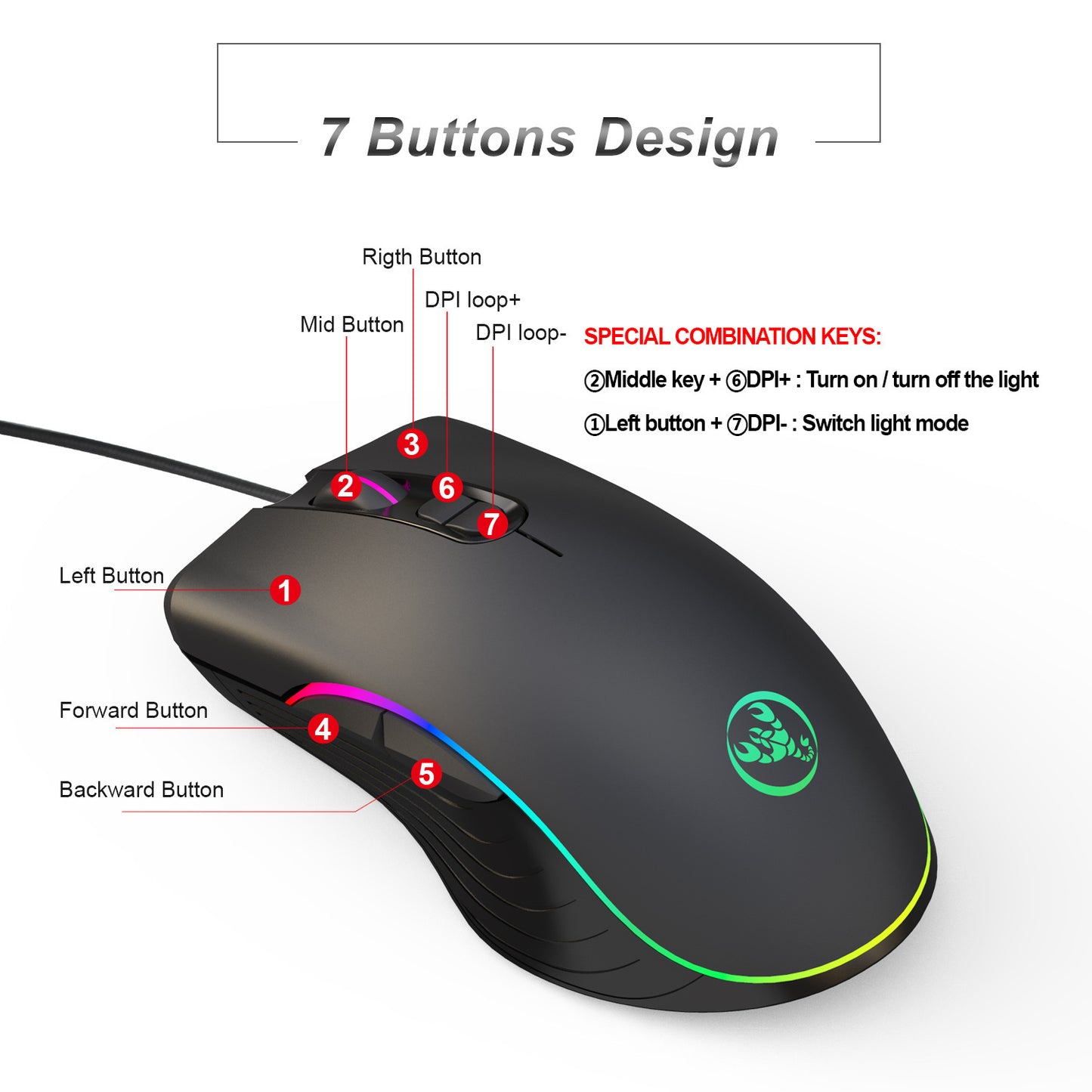 RGB Glowing Gaming Mouse - Wired