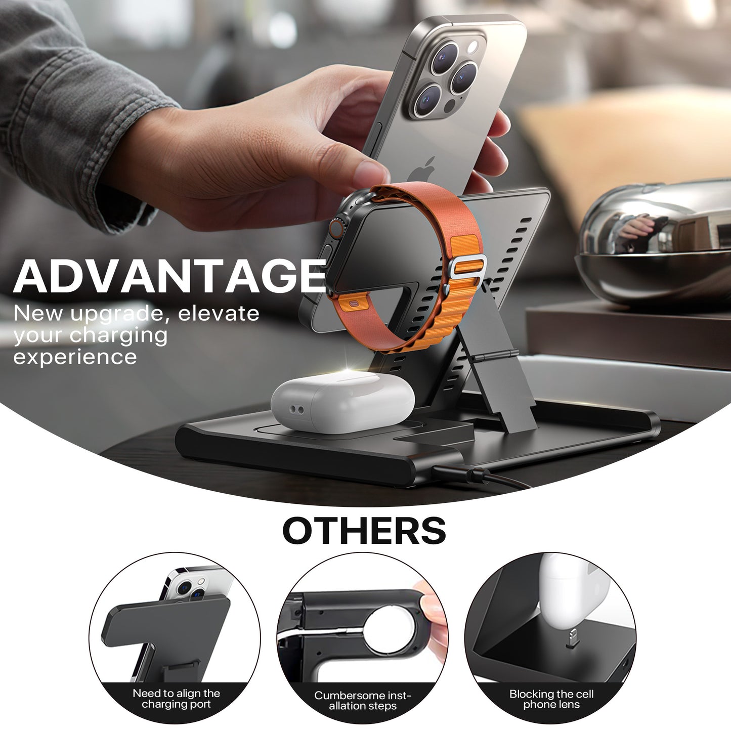 3 In 1 Wireless Charging Station For Multiple Devices 15W Fast Charging Stand